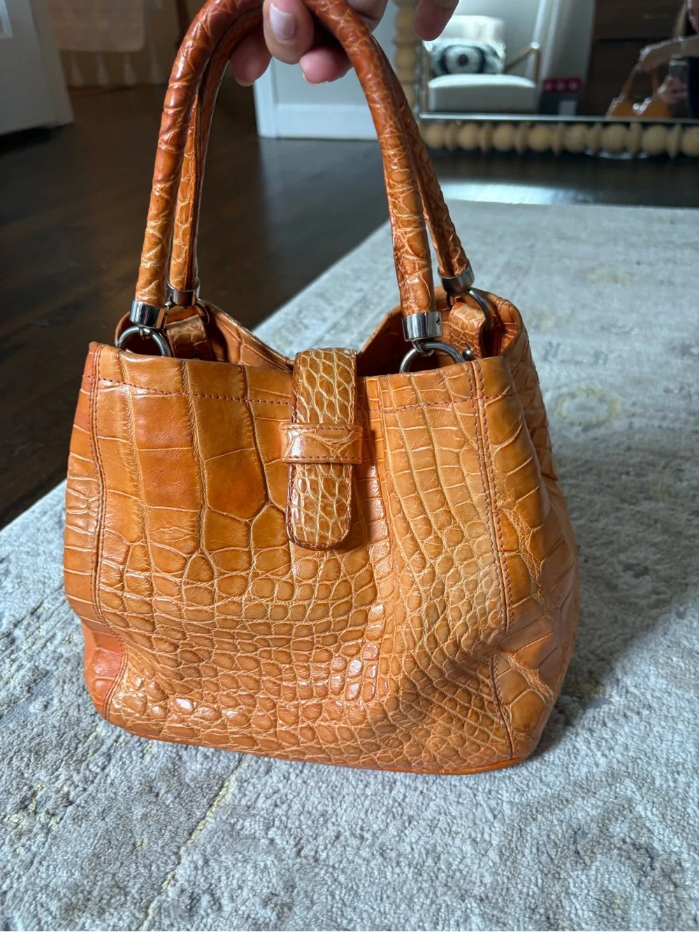 Colombo Via Della Spiga Orange Crocodile Leather Bag